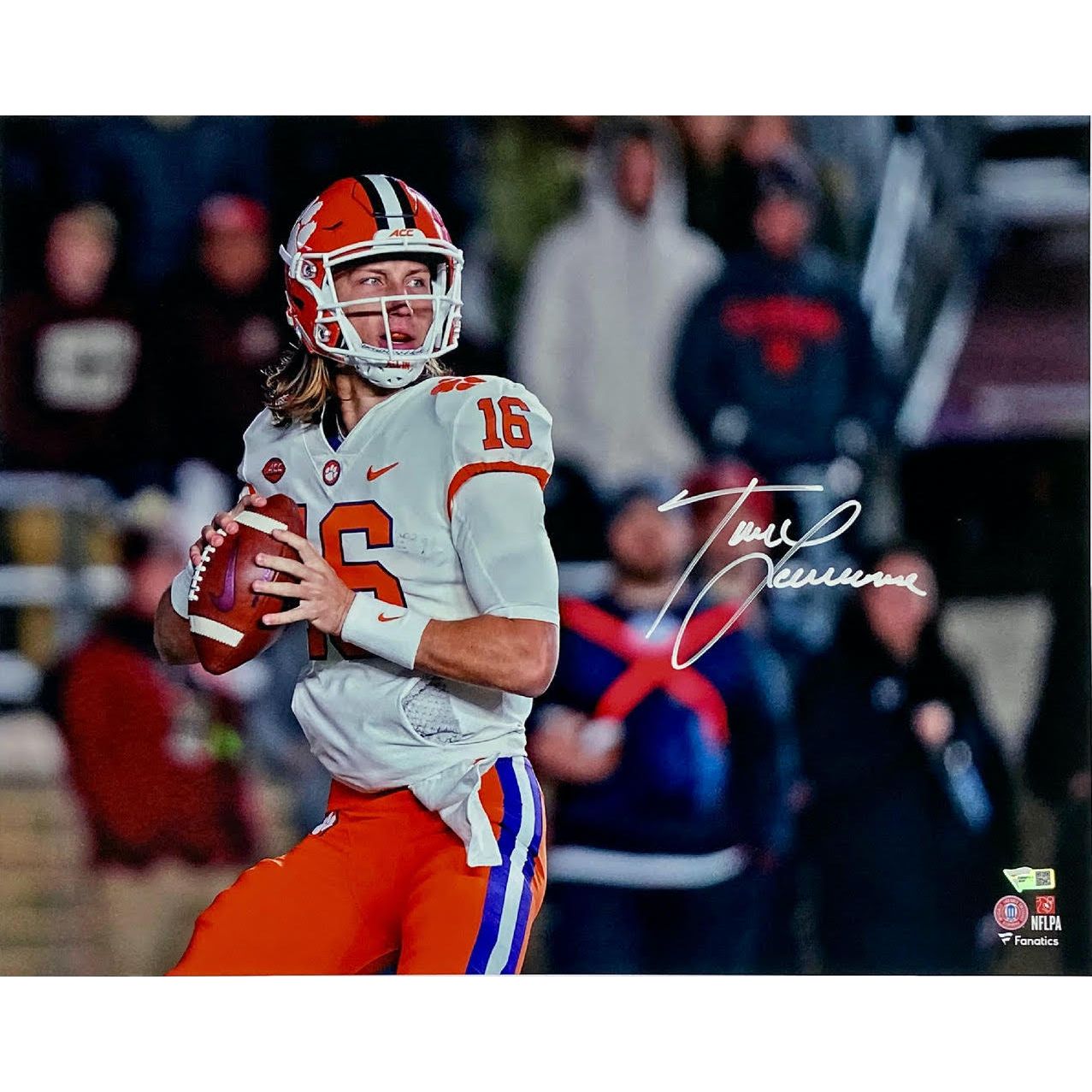 TREVOR LAWRENCE Autographed Clemson Tigers "Drop Back" 16" x 20" Photograph FANATICS