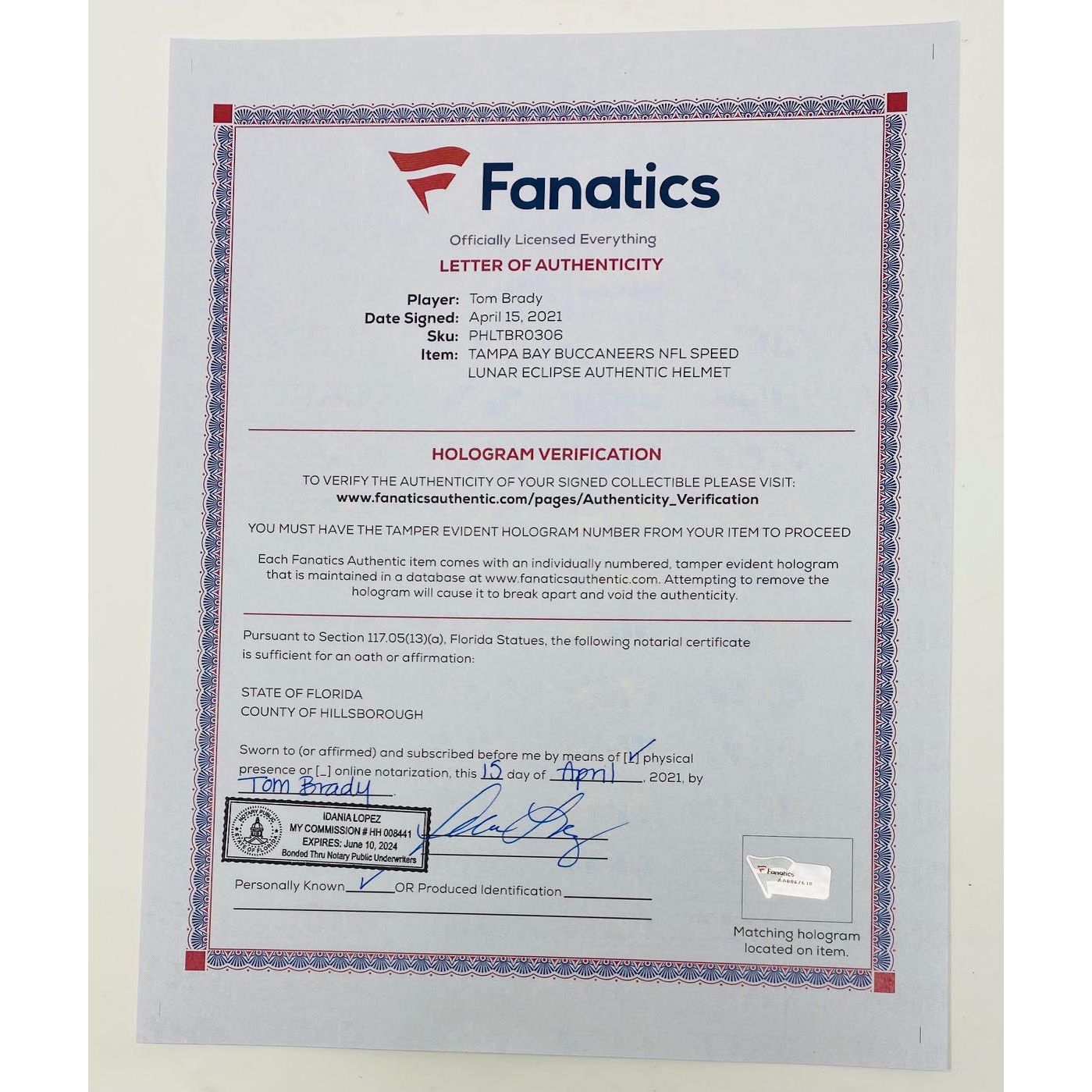 TOM BRADY Autographed Buccaneers Authentic Lunar Eclipse Speed Helmet FANATICS