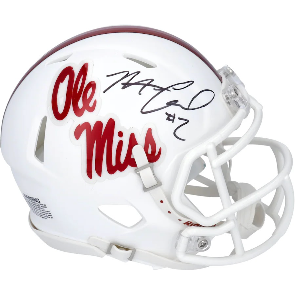 MATT CORRAL Autographed Ole Miss White Matte Mini Speed Helmet FANATICS