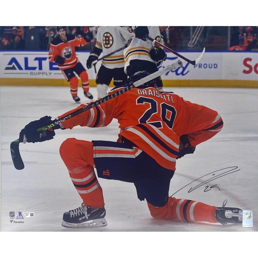 LEON DRAISAITL Autographed Edmonton Oilers "Celebration" 16" x 20" Photograph FANATICS