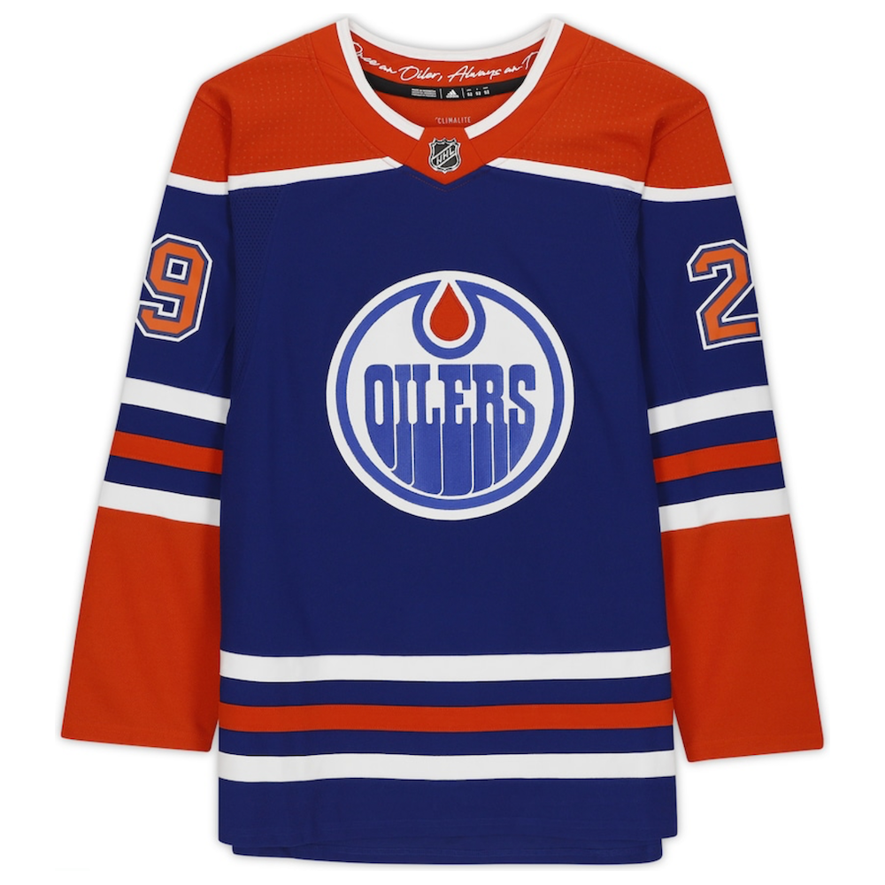 LEON DRAISAITL Autographed Edmonton Oilers Authentic Royal Alt. Jersey FANATICS