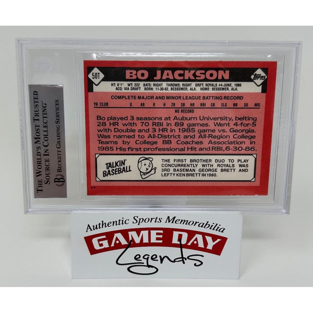 Bo Jackson Kansas City Royals Autographed 1986 Topps Baseball #50T Royals RC Trading Card Beckett