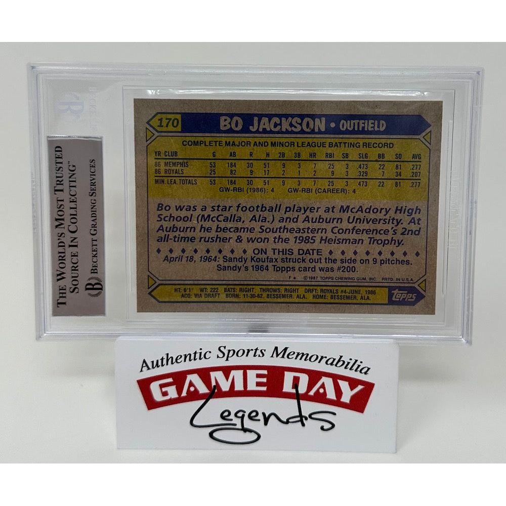 Bo Jackson Kansas City Royals Autographed 1987 Topps #170 Future Stars RC Trading Card Beckett