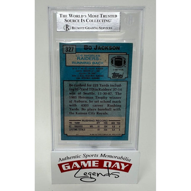 Bo Jackson Autographed Raiders 1988 Topps #327 RC Rookie Card Raiders Beckett