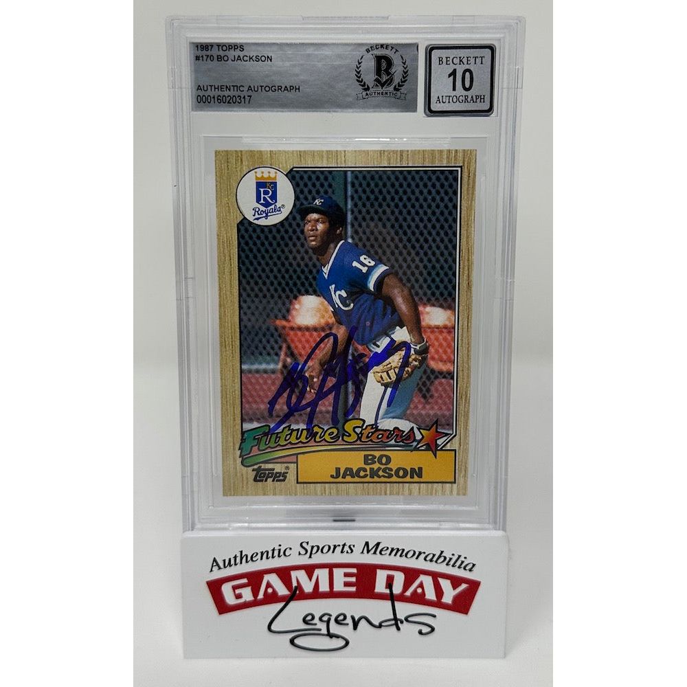 Bo Jackson Kansas City Royals Autographed 1987 Topps #170 Future Stars RC Trading Card BAS 10 Auto
