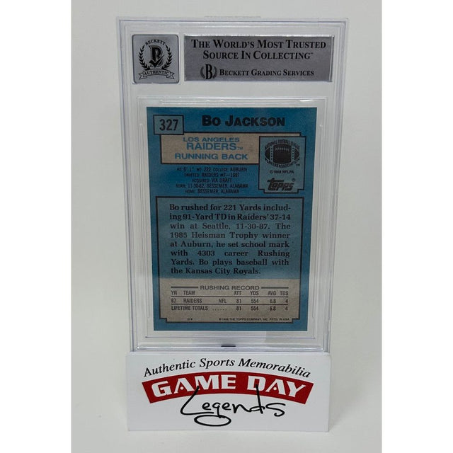Bo Jackson Autographed Raiders 1988 Topps #327 RC Rookie Card Raiders BAS 9 Auto