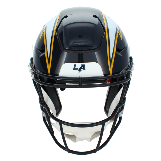 Omarion Hampton Autographed & Inscribed "BOLT UP!" Los Angeles Chargers Navy 2025 Alternate Speedflex Authentic Helmet Beckett