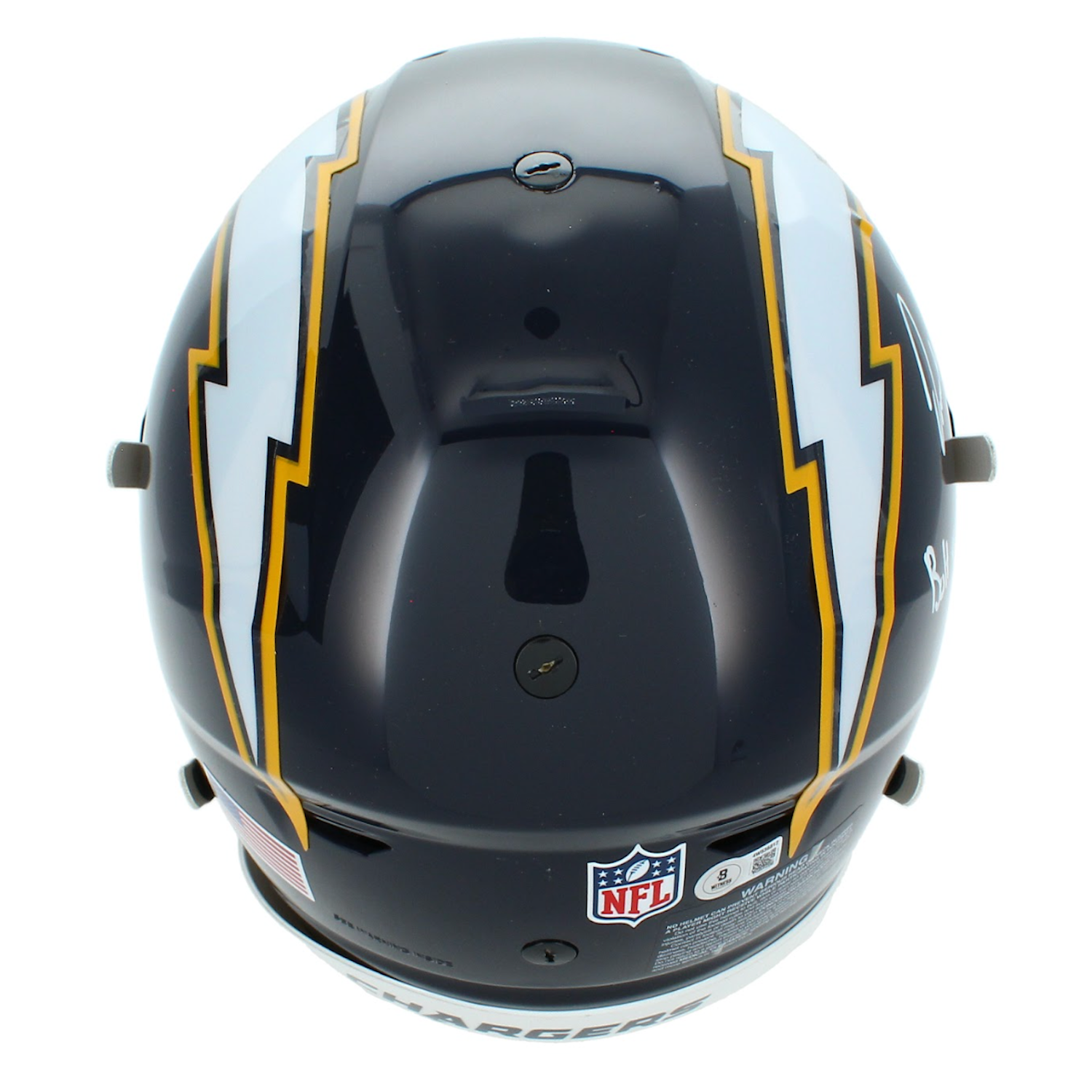 Omarion Hampton Autographed & Inscribed "BOLT UP!" Los Angeles Chargers Navy 2025 Alternate Speedflex Authentic Helmet Beckett