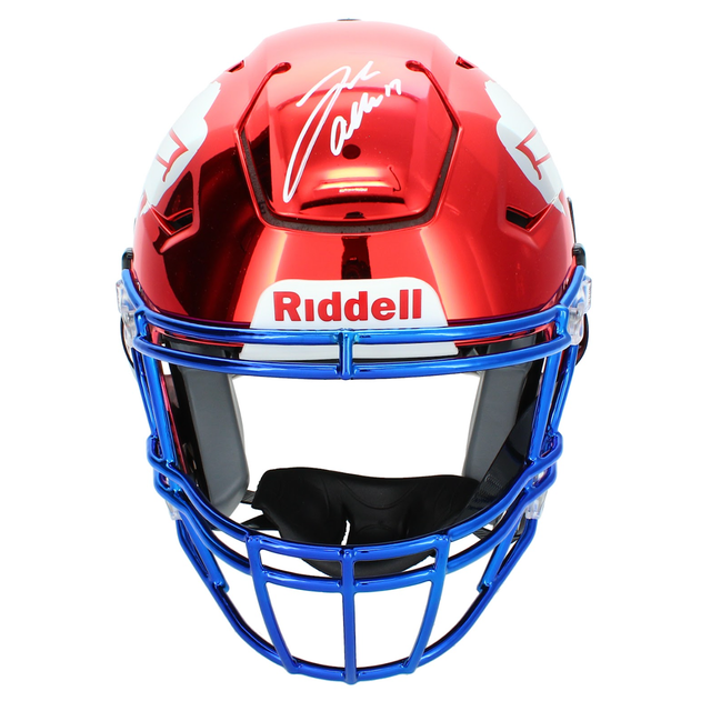 Josh Allen Autographed Buffalo Bills Red Custom Chrome Inlay Speedflex Authentic Helmet with Blue Facemask Beckett