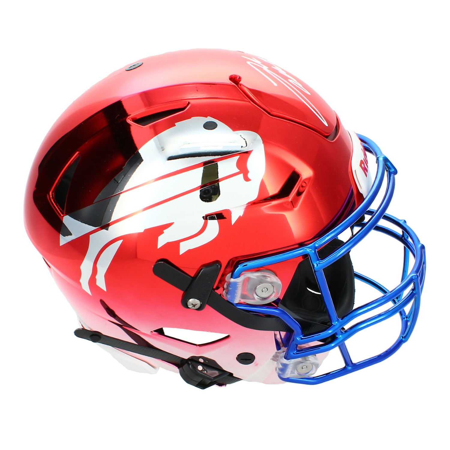 Josh Allen Autographed Buffalo Bills Red Custom Chrome Inlay Speedflex Authentic Helmet with Blue Facemask Beckett