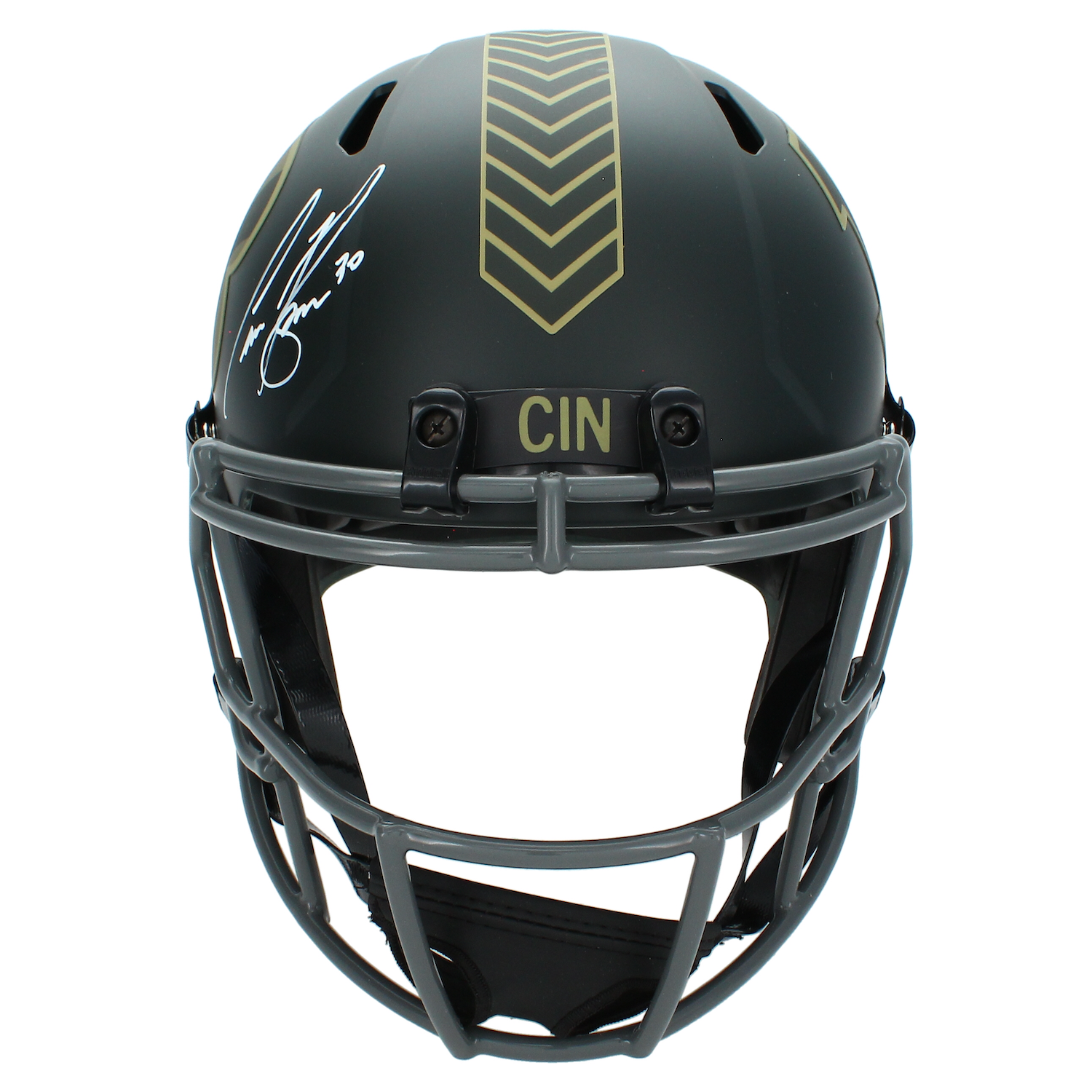 Chase Brown Autographed Cincinnati Bengals 2025 Salute to Service Full Size Replica Helmet Beckett