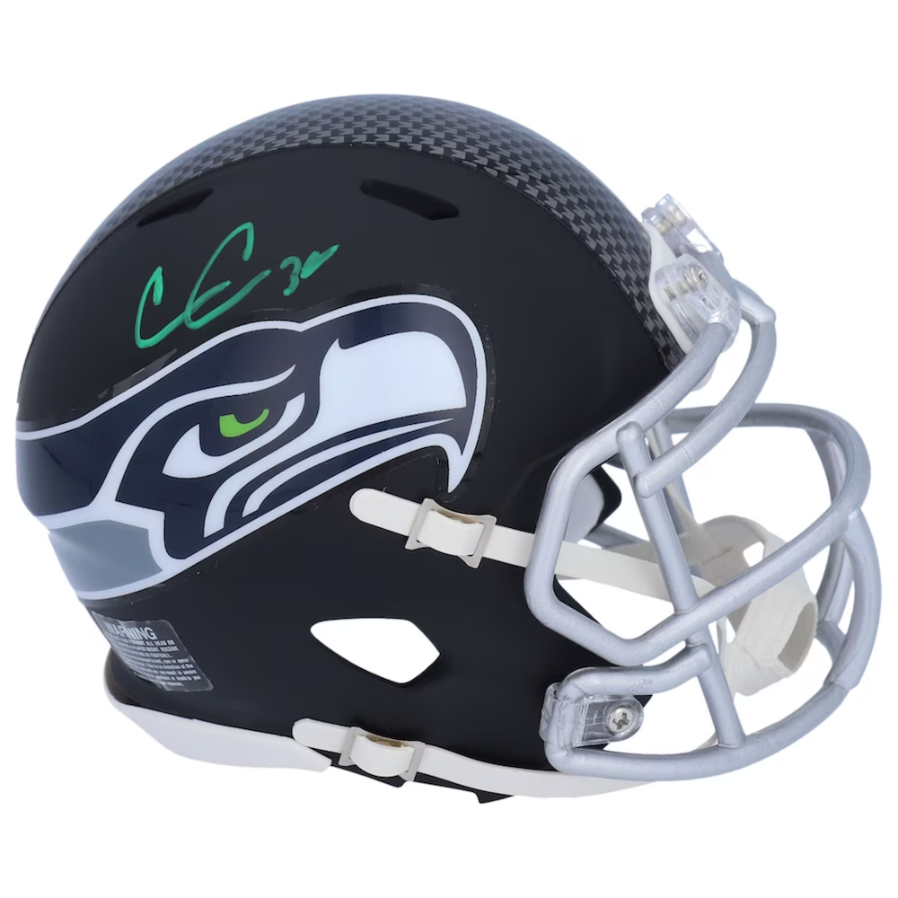 CHRIS CARSON Autographed Seattle Seahawks Black Matte Mini Speed Helmet FANATICS