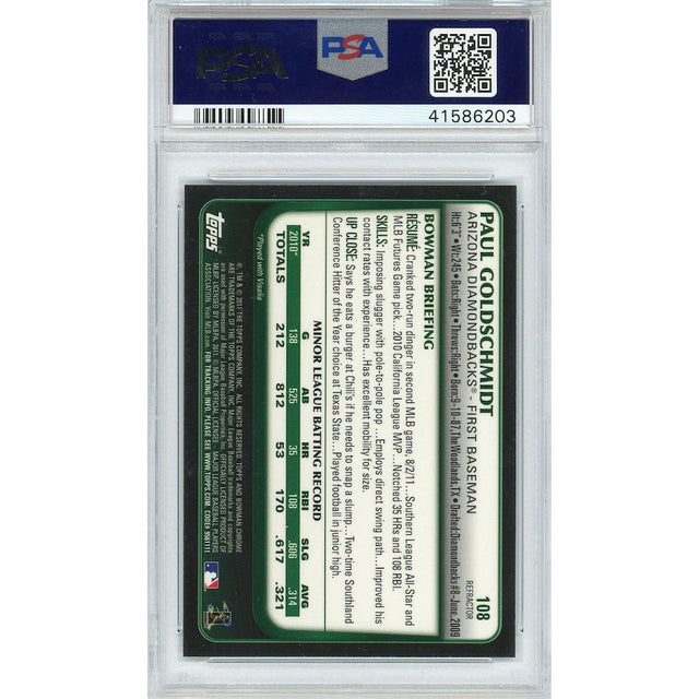 PAUL GOLDSCHMIDT Arizona Diamondbacks 2011 Bowman Chrome Ref. RC Card PSA/DNA 10