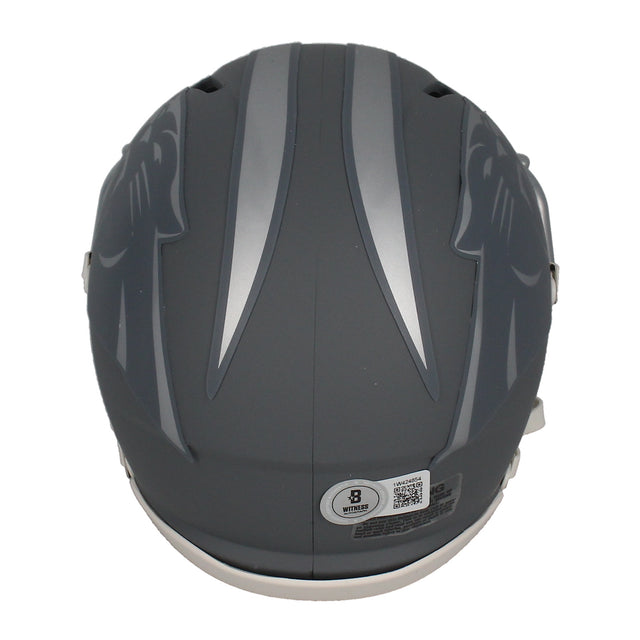 Julius Peppers Autographed (Silver) Carolina Panthers Slate Mini Speed Helmet Beckett