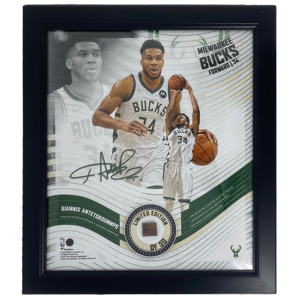 GIANNIS ANTETOKOUNMPO Bucks Framed 15" x 17" Game Used Basketball Collage LE 50