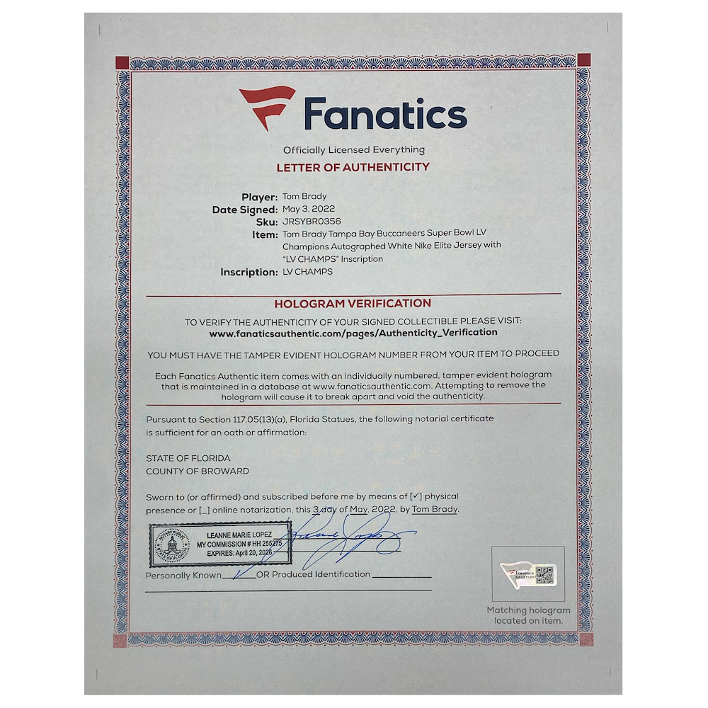 TOM BRADY Autographed "SB LV Champs" White Buccaneers Nike Elite Jersey FANATICS