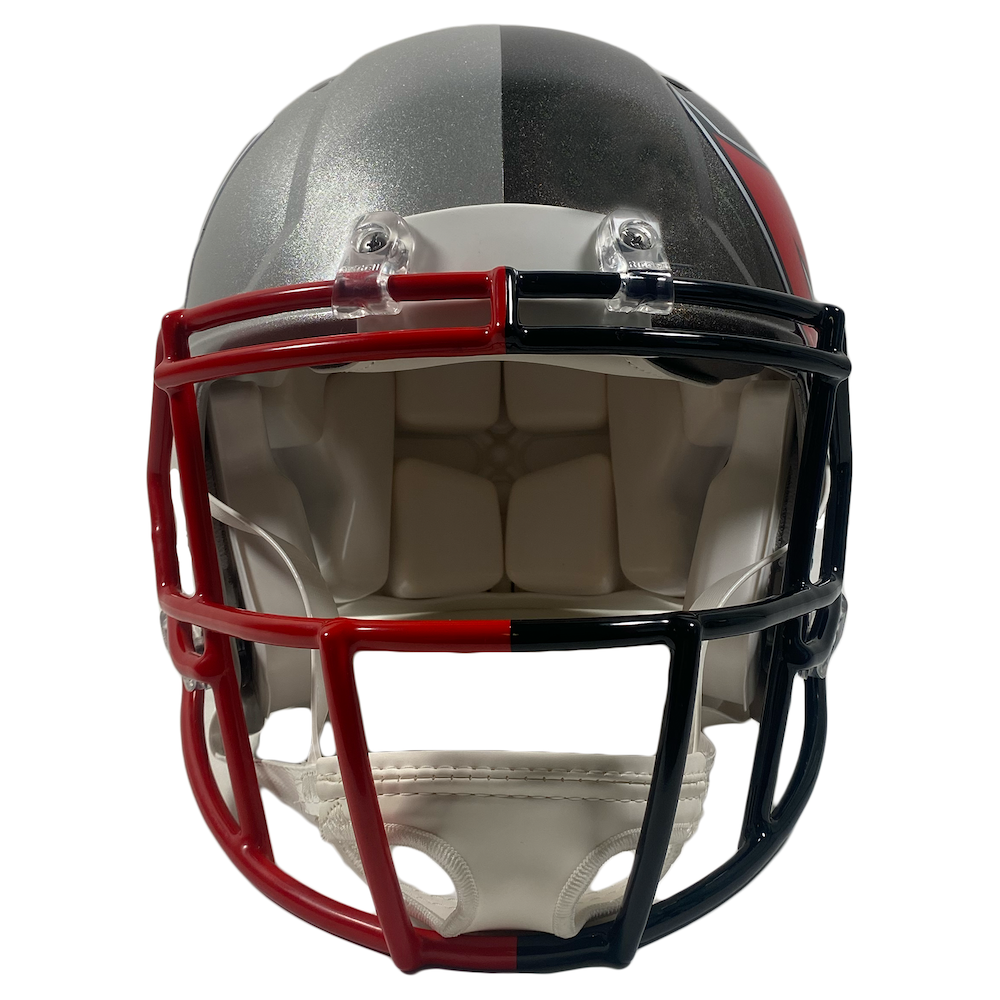 TOM BRADY Autographed Patriots / Buccaneers Split Authentic Helmet FANATICS