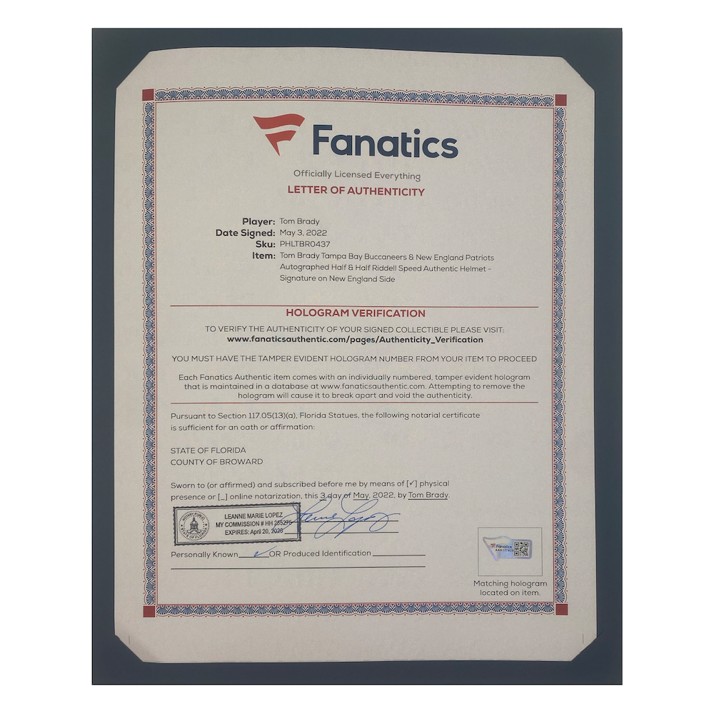 TOM BRADY Autographed Buccaneers / Patriots Split Authentic Helmet FANATICS