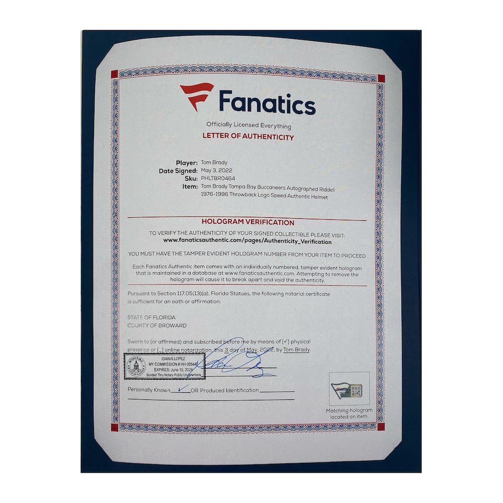 TOM BRADY Autographed Bucs Throwback Custom Visor Authentic Helmet FANATICS