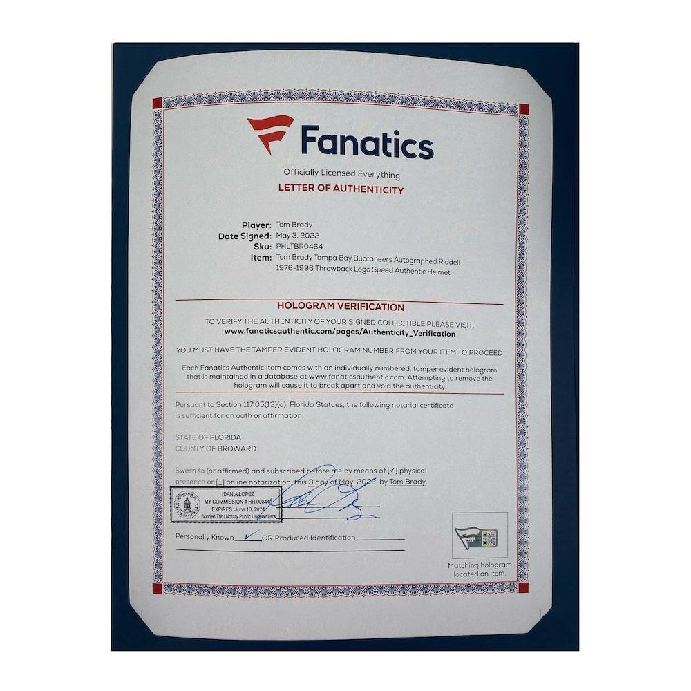 TOM BRADY Autographed Throwback Bucs Custom Visor Authentic Helmet FANATICS