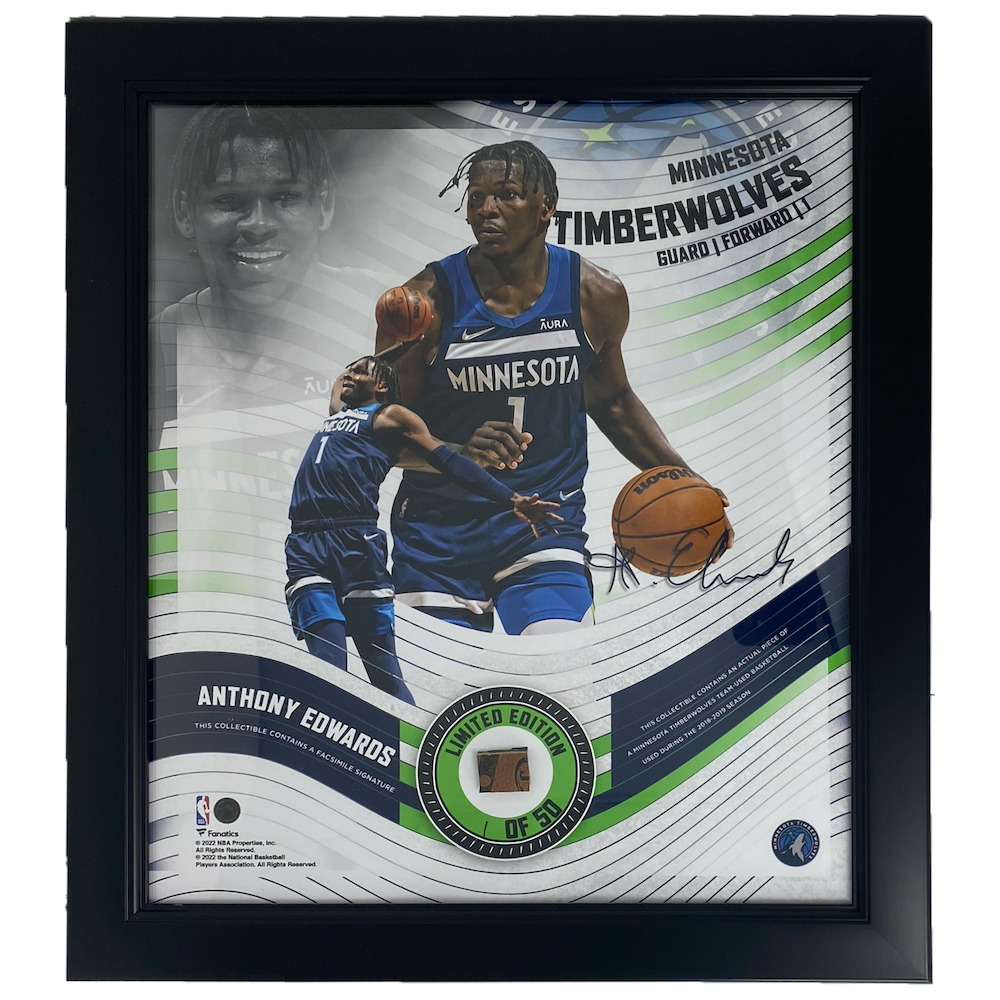 ANTHONY EDWARDS Timberwolves Framed 15 x 17 Game Used Basketball Collage LE 1/50
