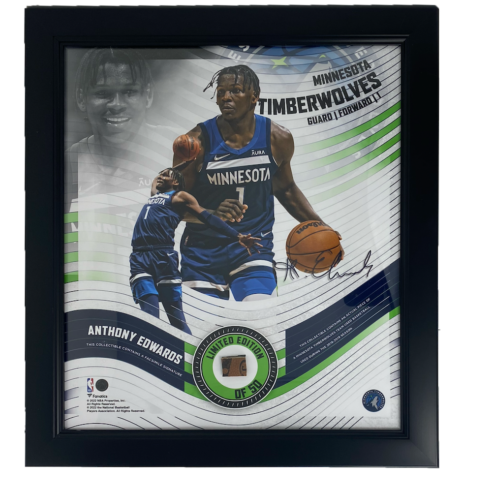 ANTHONY EDWARDS Timberwolves Framed 15" x 17" Game Used Basketball Collage LE 50