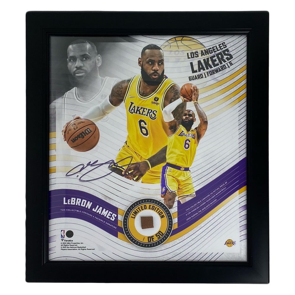 LEBRON JAMES Lakers #6 Framed 15" x 17" Game Used Basketball Collage LE 1/50