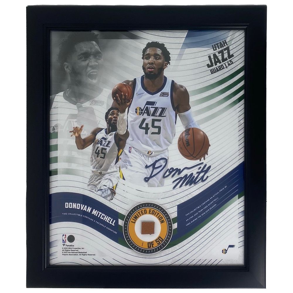 DONOVAN MITCHELL Utah Jazz Framed 15" x 17" Game Used Basketball Collage LE 1/50