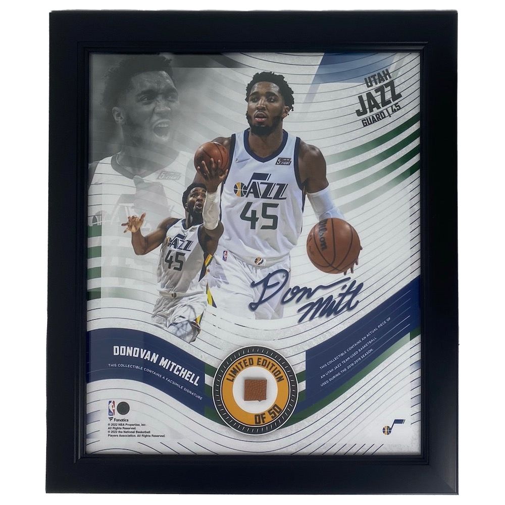 DONOVAN MITCHELL Utah Jazz Framed 15" x 17" Game Used Basketball Collage LE 50