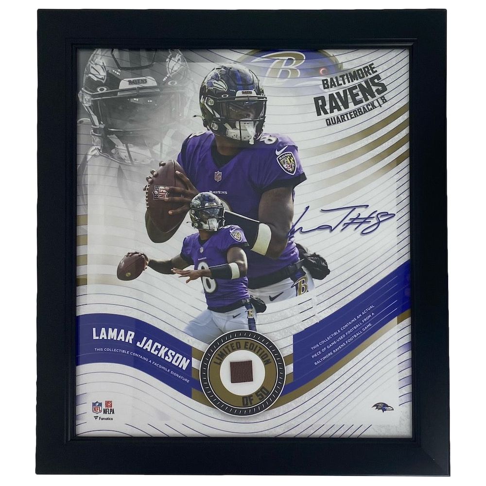 LAMAR JACKSON Baltimore Ravens Framed 15" x 17" Game Used Football Collage LE 50