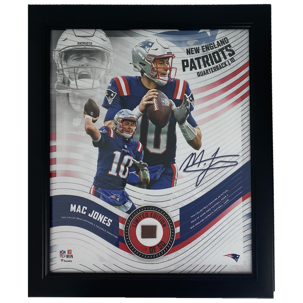 MAC JONES Patriots Framed 15" x 17" Game Used Football Collage LE 10/50