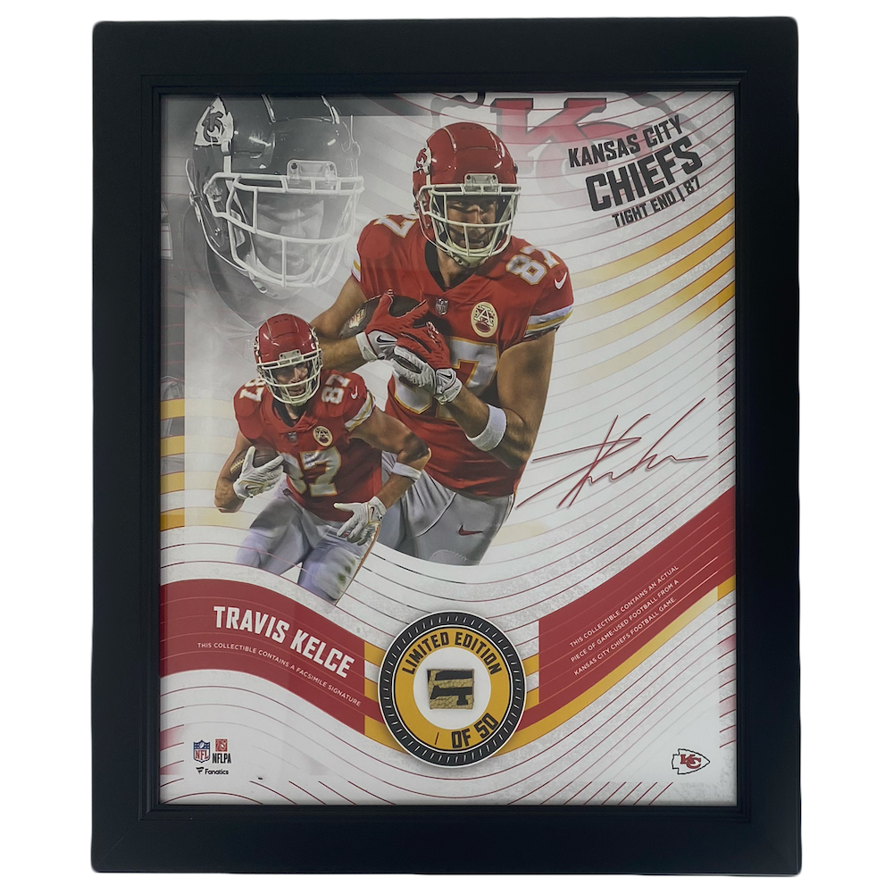 TRAVIS KELCE Chiefs Framed 15" x 17" Game Used Football Collage LE 1/50