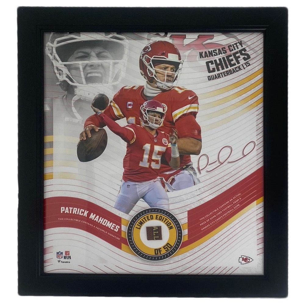 PATRICK MAHOMES K.C. Chiefs Framed 15" x 17" Game Used Football Collage LE 50