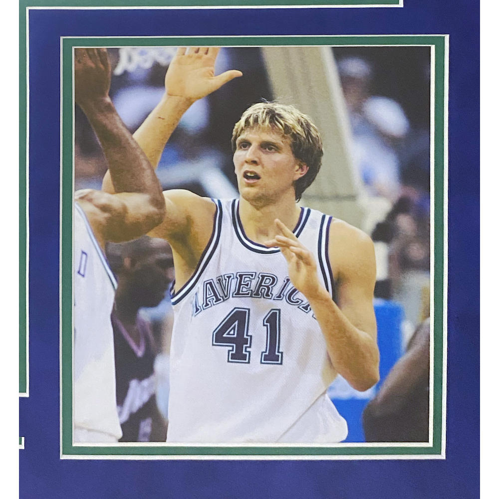 Dirk Nowitzki Autographed Dallas Mavericks Throwback M&N 34" x 42" Framed White Jersey Panini
