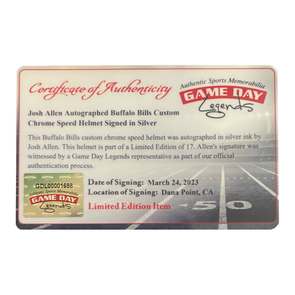 Josh Allen Autographed (Silver) Bills Chromed Authentic Helmet Beckett GDL LE 17