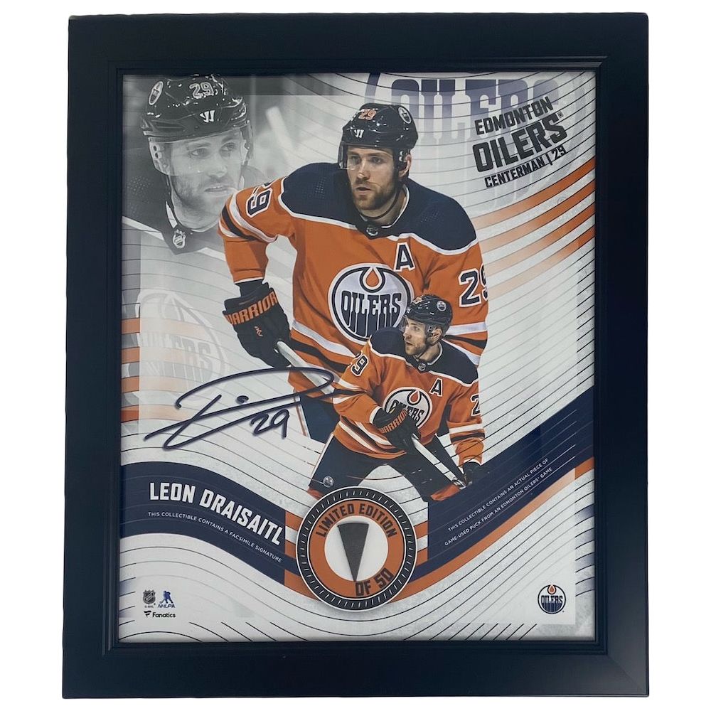 Leon Draisaitl Edmonton Oilers Framed 15" x 17" Game Used Puck Collage LE 50