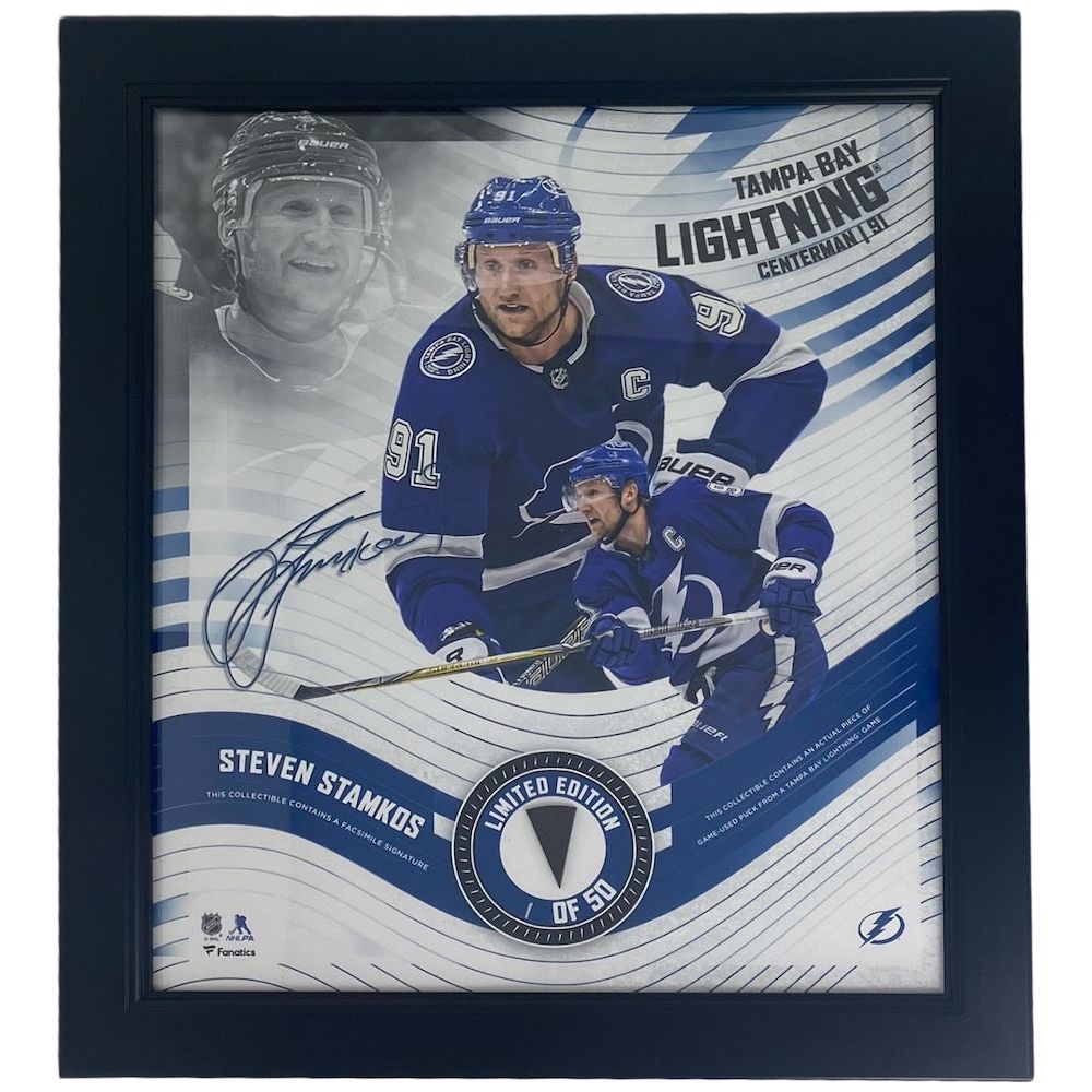 STEVEN STAMKOS Tampa Bay Lightning Framed 15 x 17 Game Used Puck Collage LE 1/50