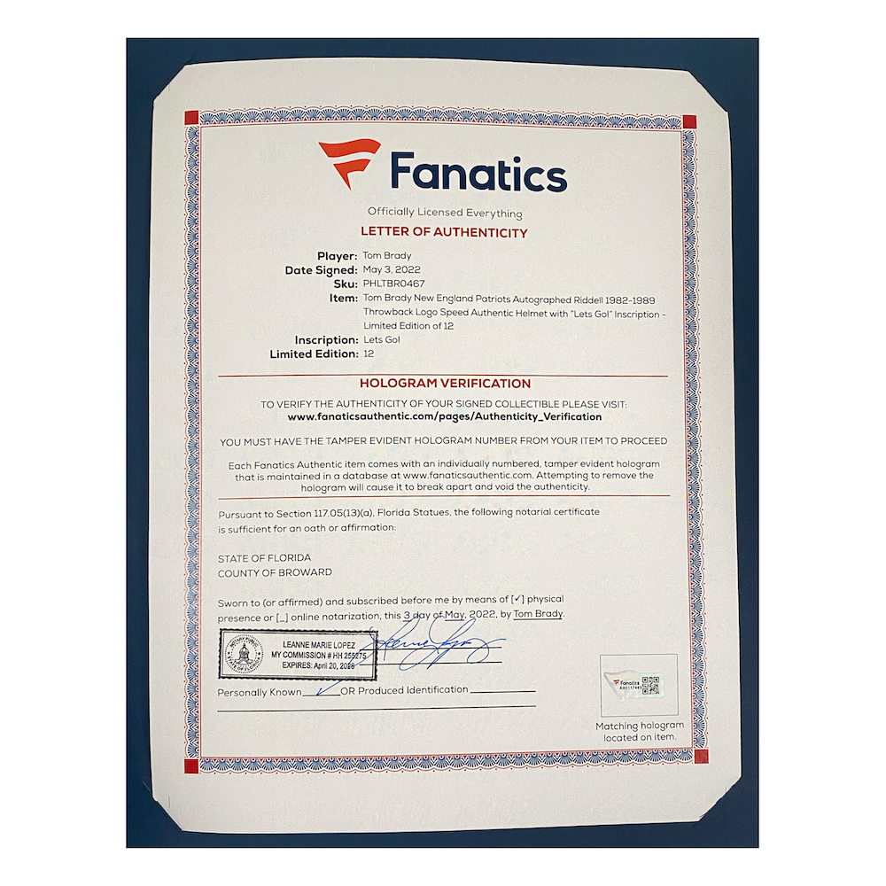 TOM BRADY Autographed "Let's Go" Custom Visor Patriots Helmet FANATICS LE 12