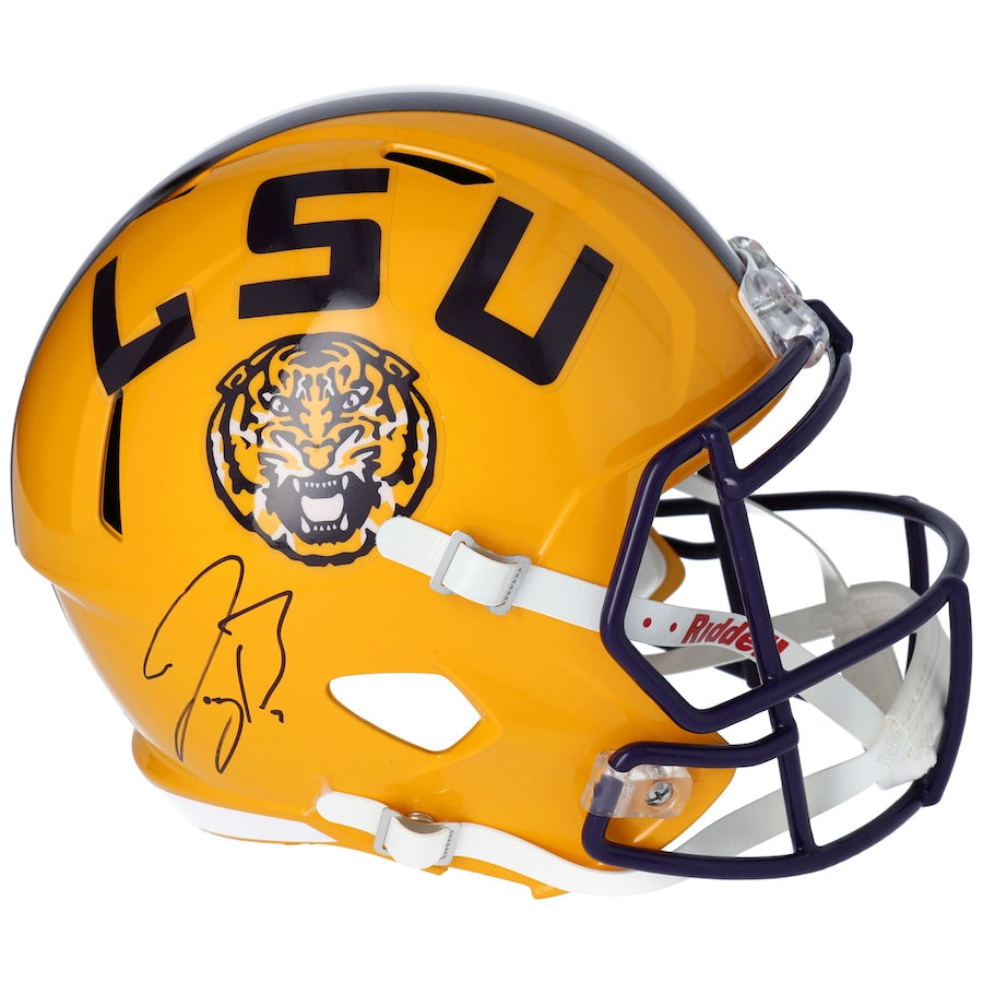 JOE BURROW Autographed LSU Tigers Full Size Yellow Speed Helmet FANATICS