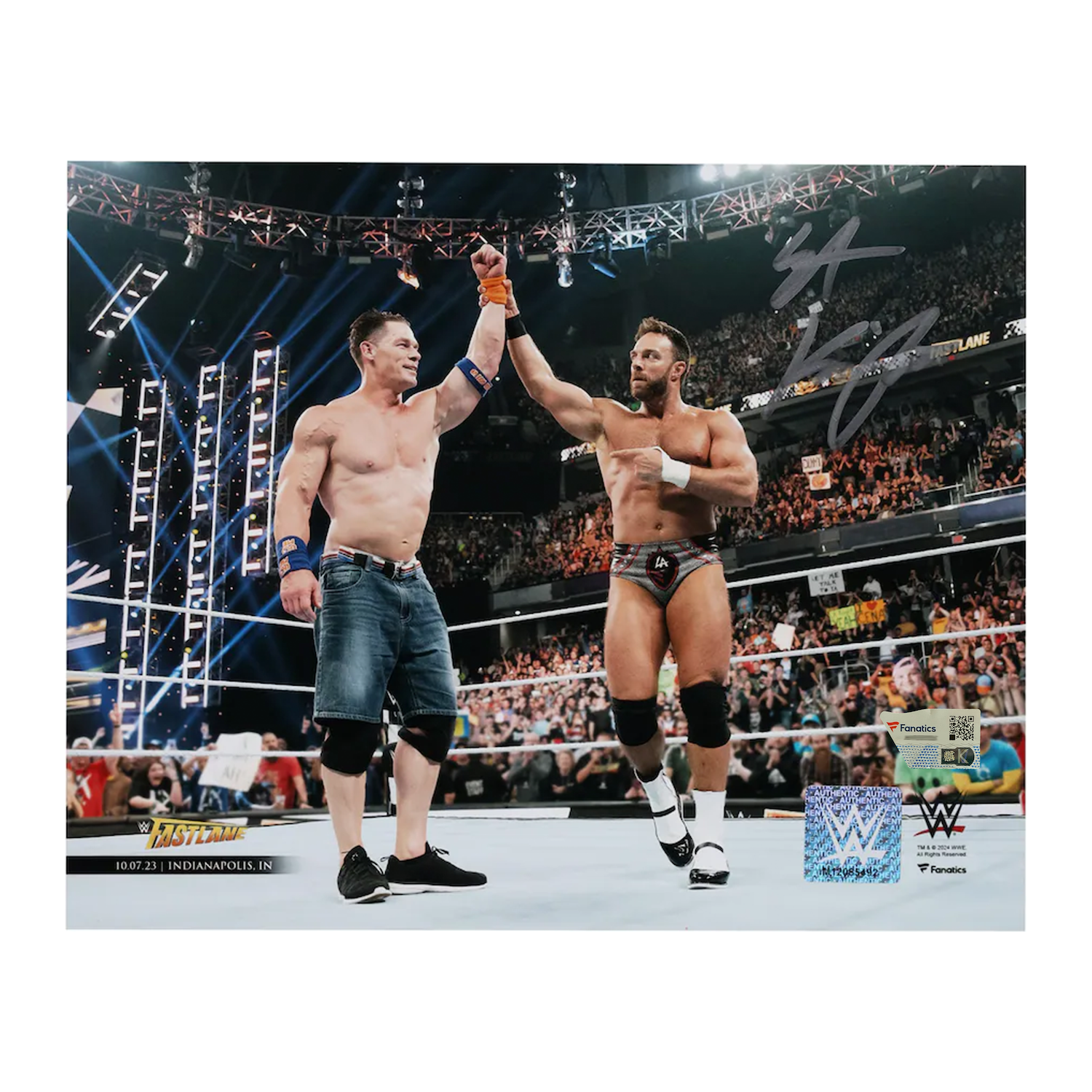 LA Knight Autographed WWE "Raising Cena's Hand" 8" x 10" Photograph Fanatics