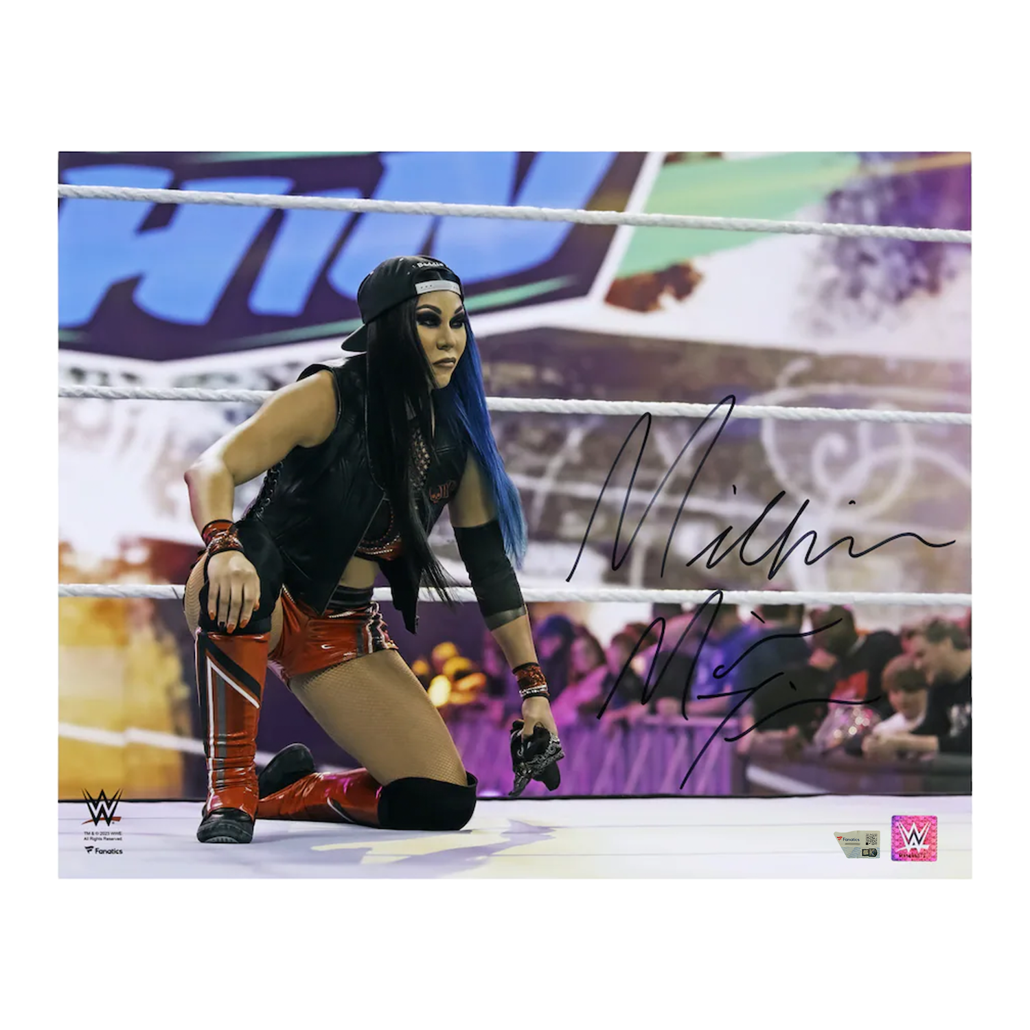 Mia Yim Autographed WWE In Ring Kneeling Down 16" x 20" Photograph Fanatics