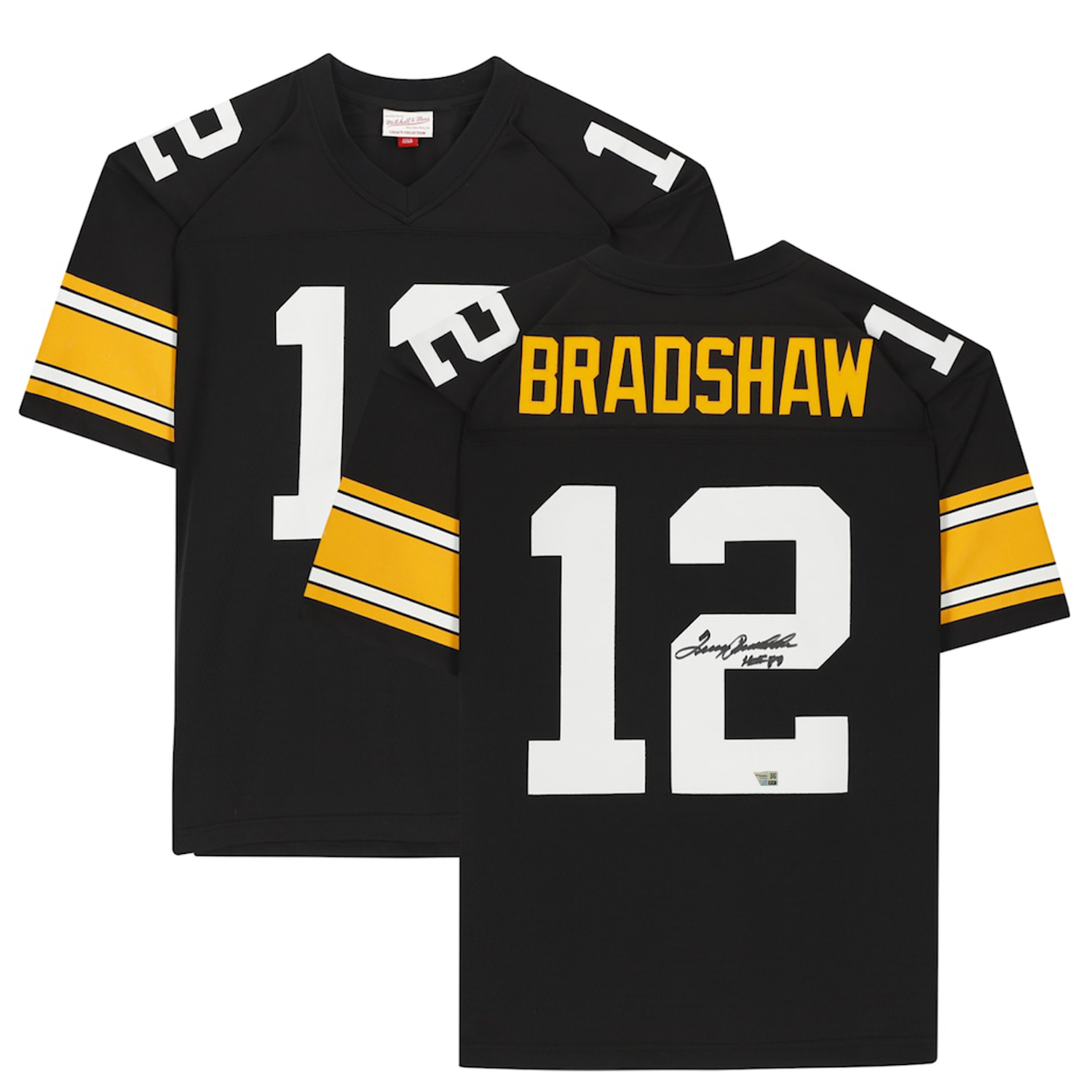 Terry Bradshaw Autographed and Inscribed "HOF 89" Pittsburgh Steelers Black Mitchell & Ness Throwback Jersey Fanatics