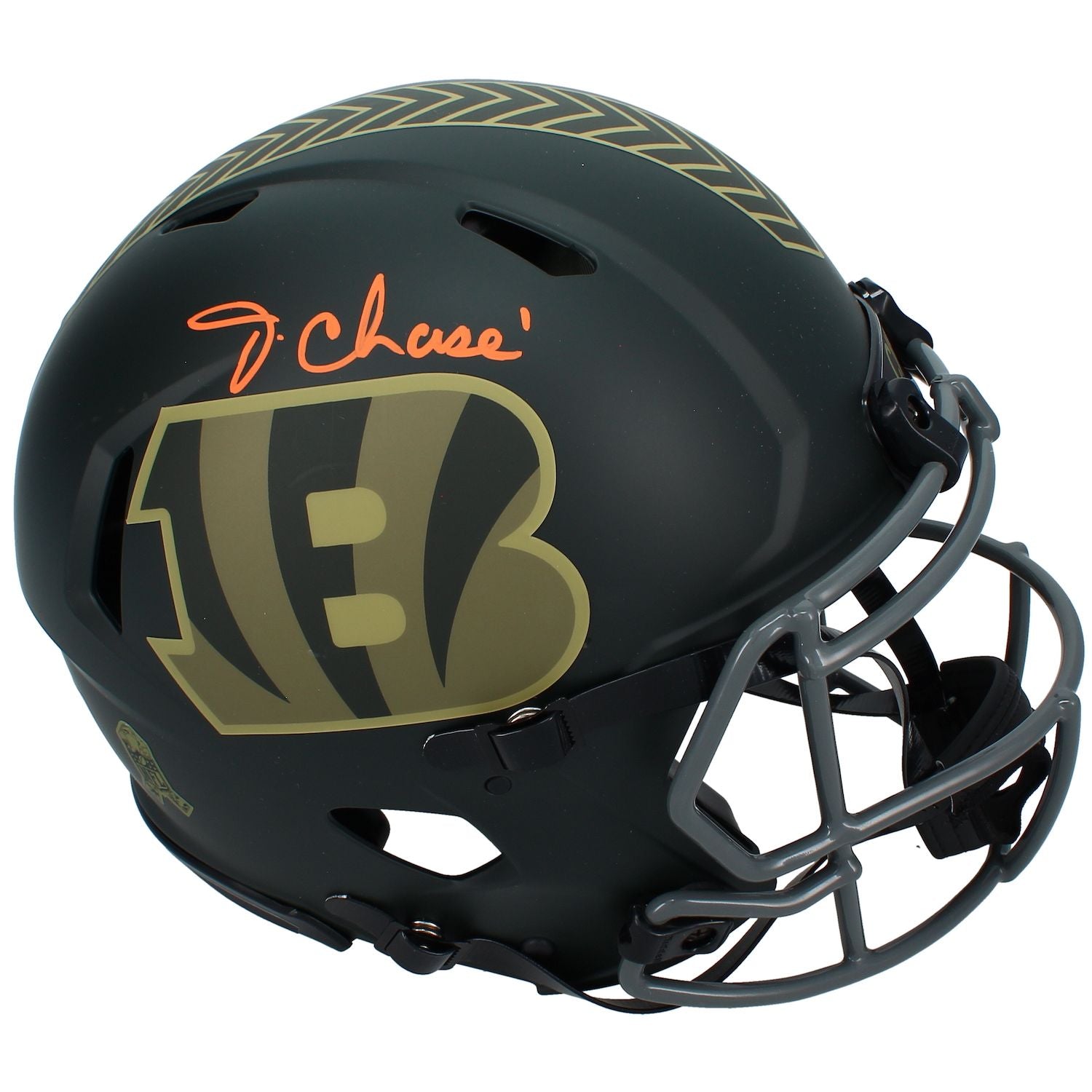 Ja'Marr Chase Autographed Cincinnati Bengals 2025 Salute to Service Speed Authentic Helmet Beckett