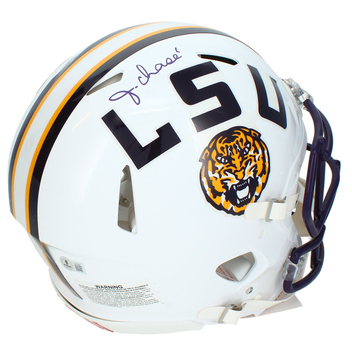Ja'Marr Chase Autographed LSU Tigers White Alternate Speed Authentic Helmet Beckett
