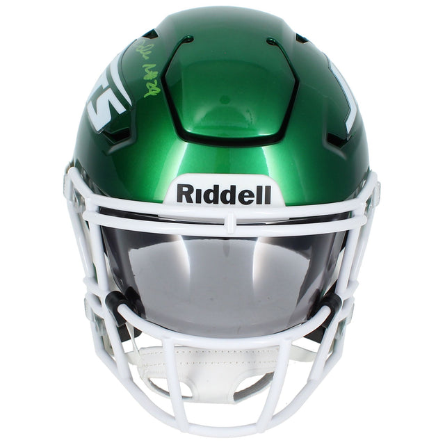 Darrelle Revis Autographed (Green) New York Jets Speedflex Midi Helmet Beckett