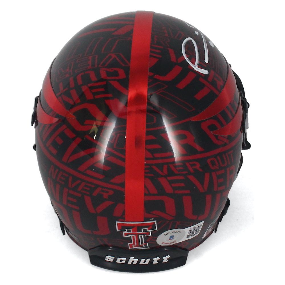 Patrick Mahomes Autographed Red Raiders 'Never Quit' Schutt Mini Helmet Beckett