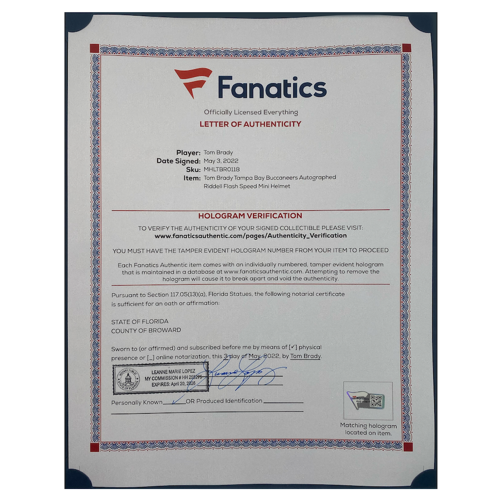 TOM BRADY Autographed Tampa Bay Buccaneers Flash Speed Mini Helmet FANATICS
