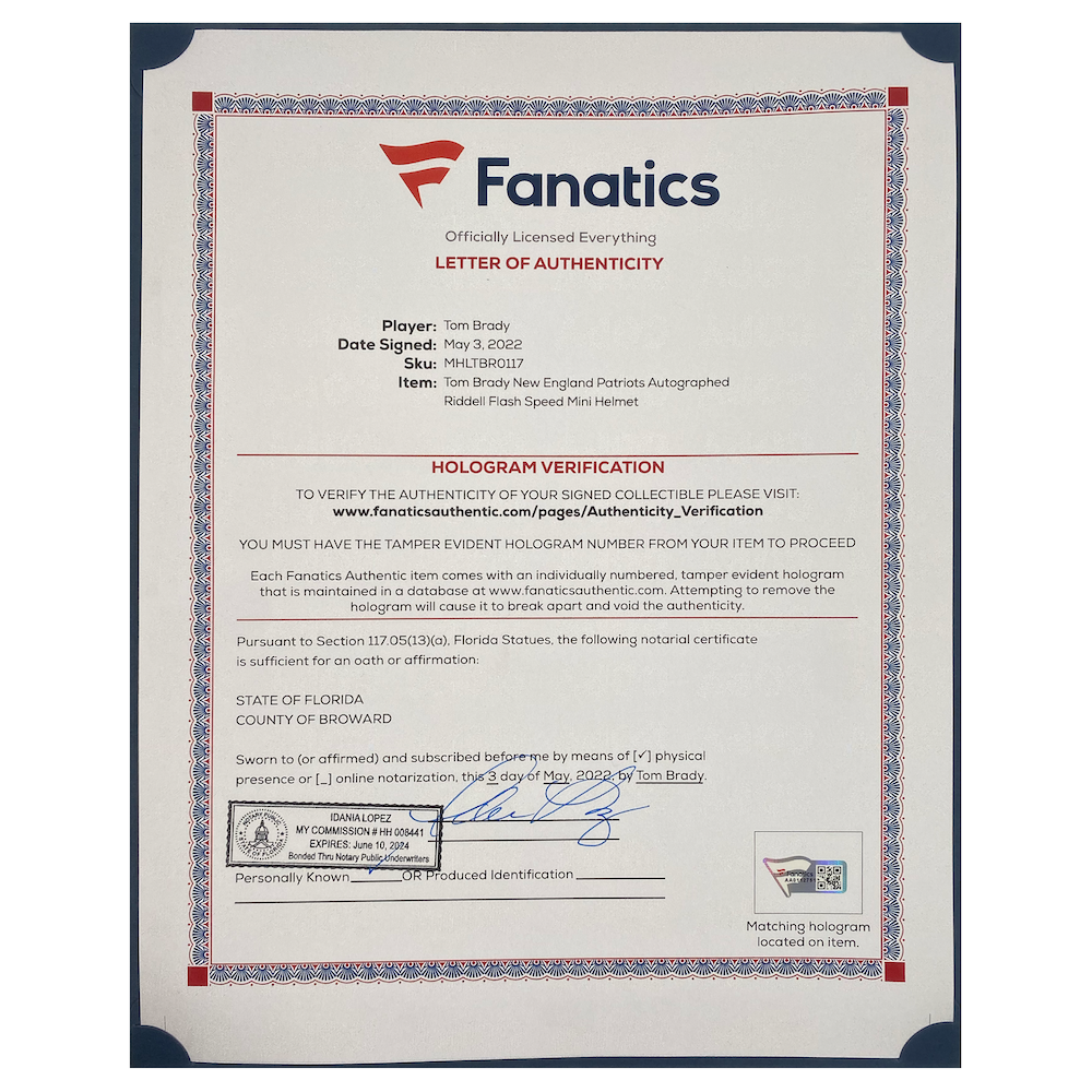 TOM BRADY Autographed New England Patriots Flash Speed Mini Helmet FANATICS