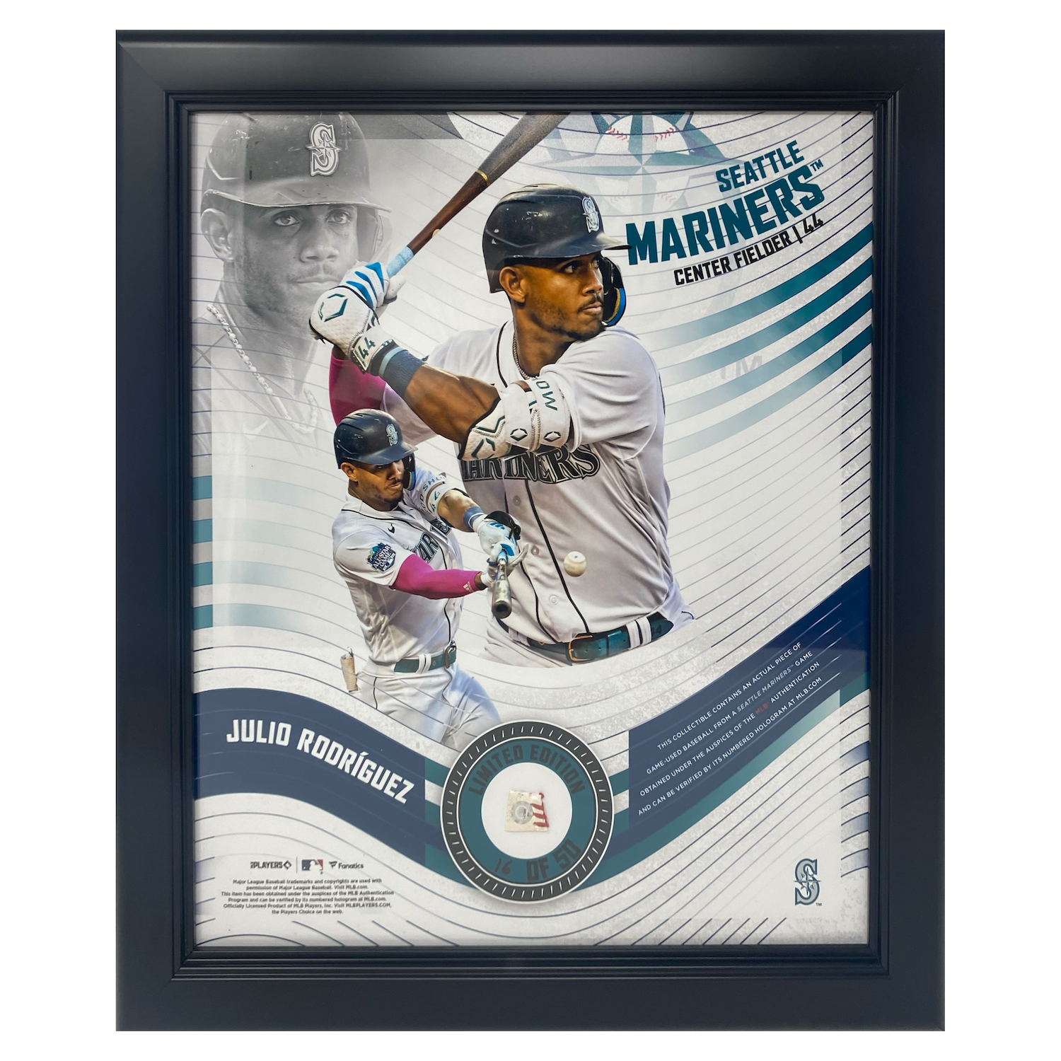 Julio Rodriguez Mariners Framed 15" x 17" Game Used Baseball Collage LE 50