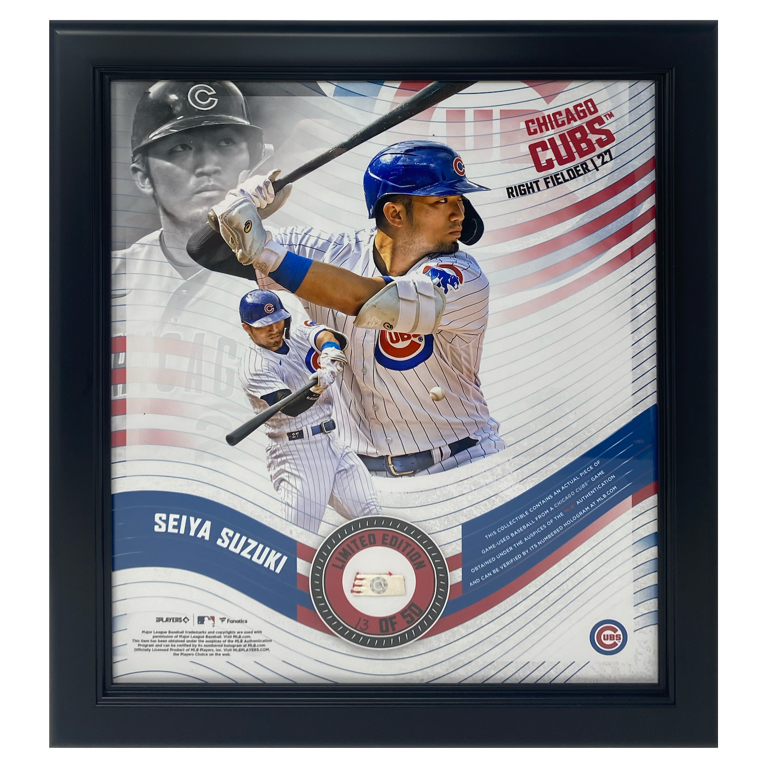 Seiya Suzuki Chicago Cubs Framed 15" x 17" Game Used Baseball Collage LE 50